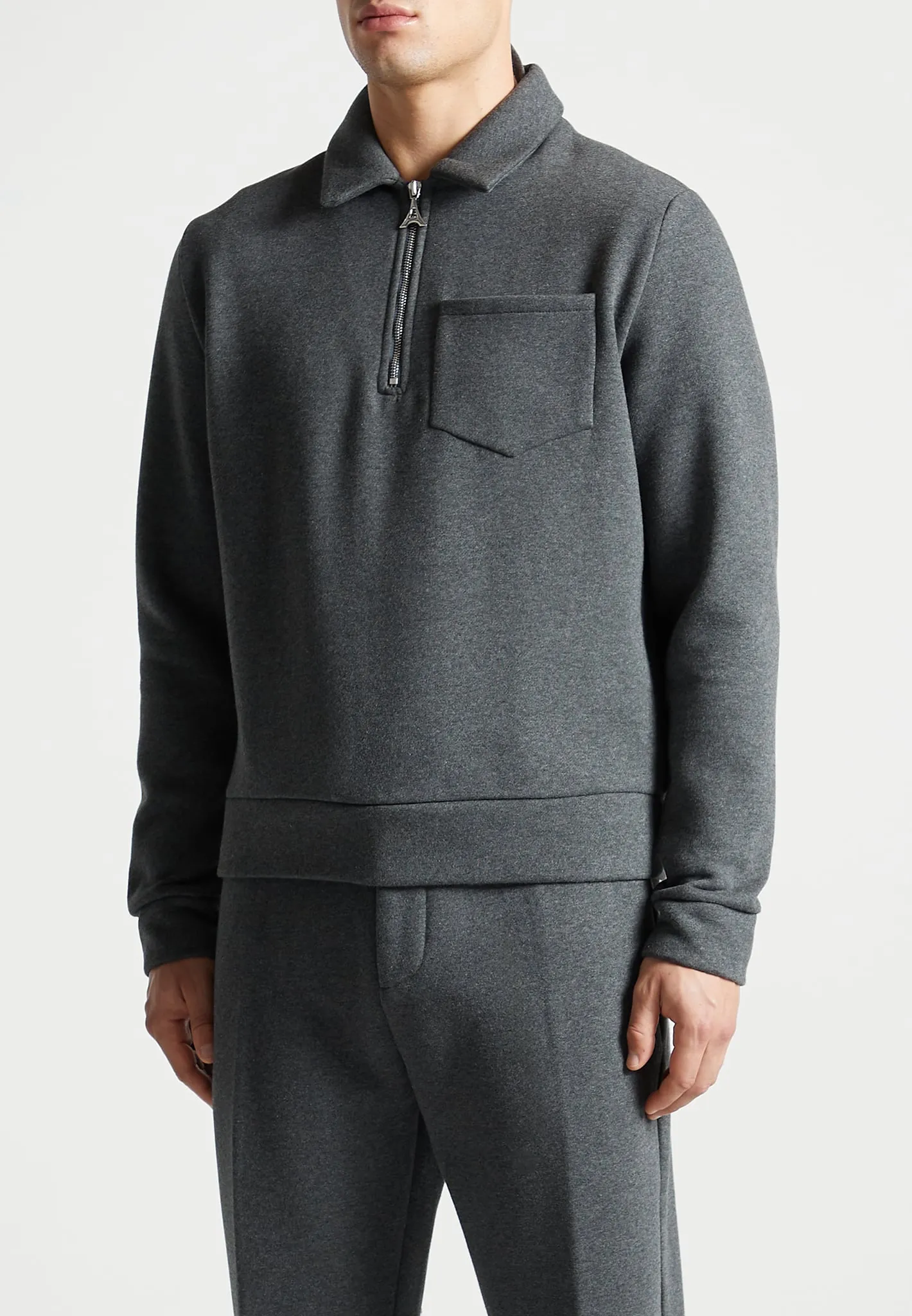 Long Sleeve Polo Zip Jumper - Dark Grey Marl sold by Maniere De Voir product image thumbnail 4