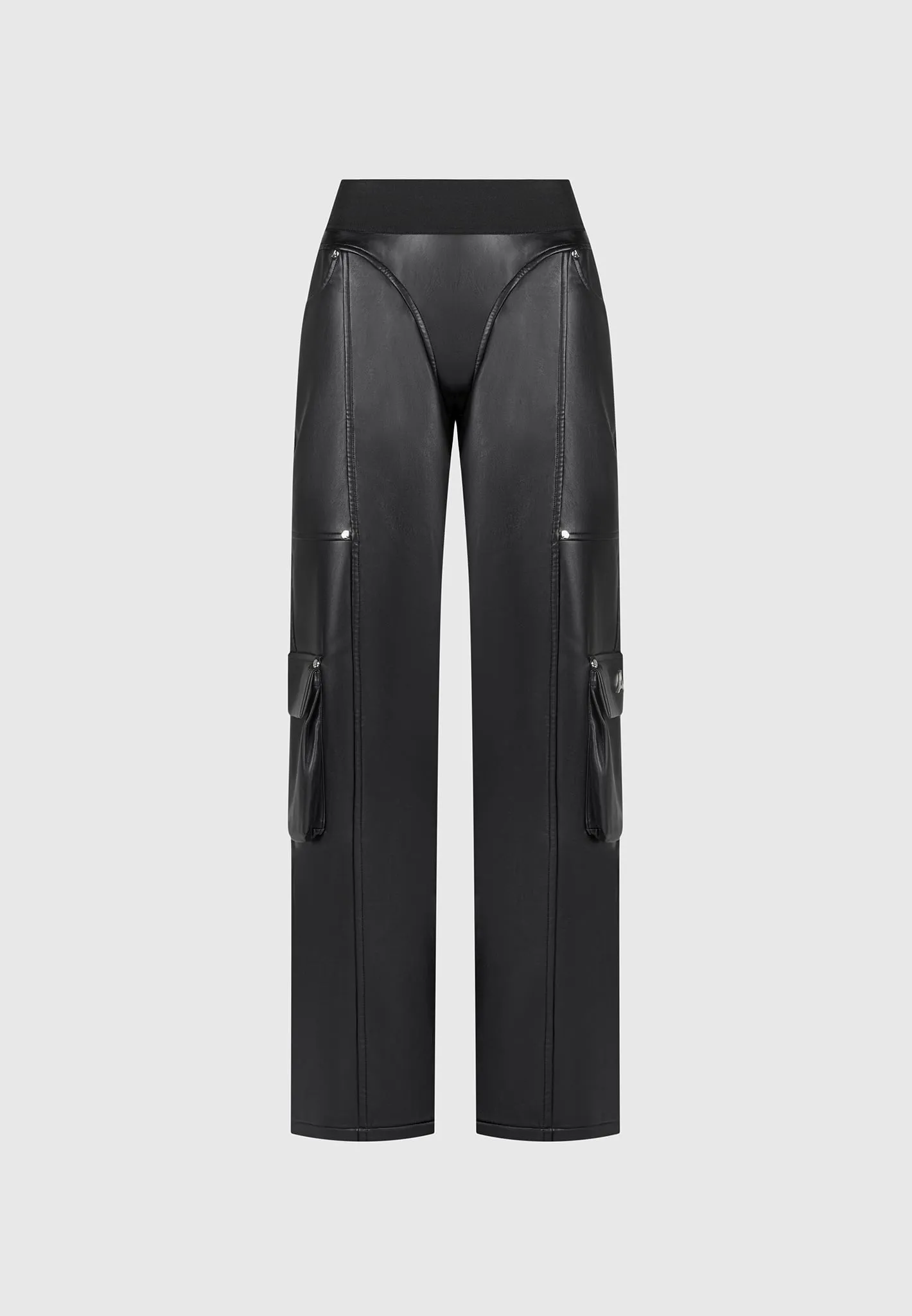 Elasticated Waist Leather Cargo Trousers - Black sold by Maniere De Voir product image thumbnail 2
