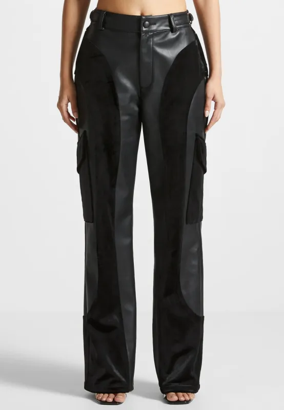 Leather and Velvet Cargo Pants - Black sold by Maniere De Voir