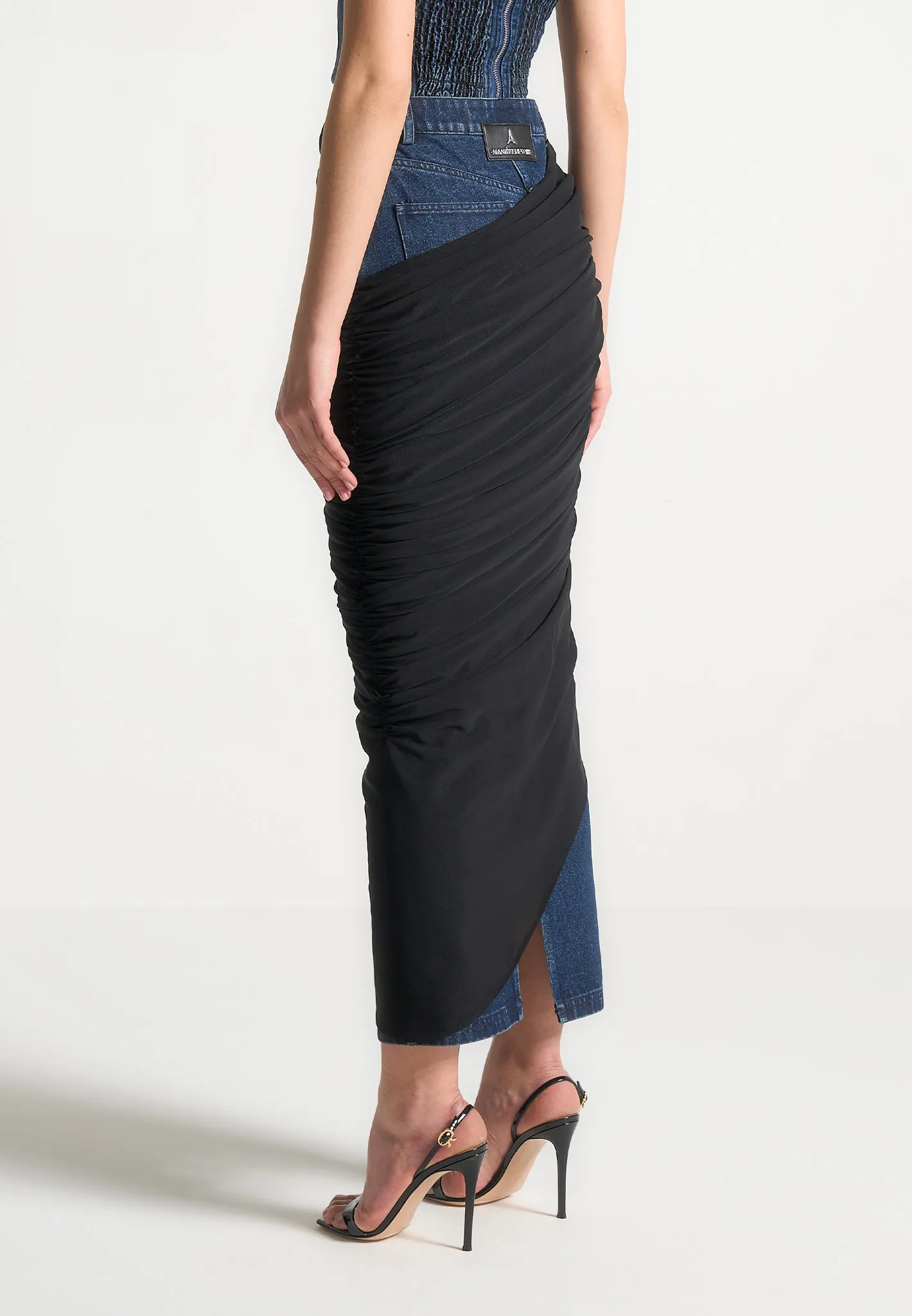 Draped Mesh Denim Maxi Skirt - Indigo sold by Maniere De Voir product image thumbnail 4