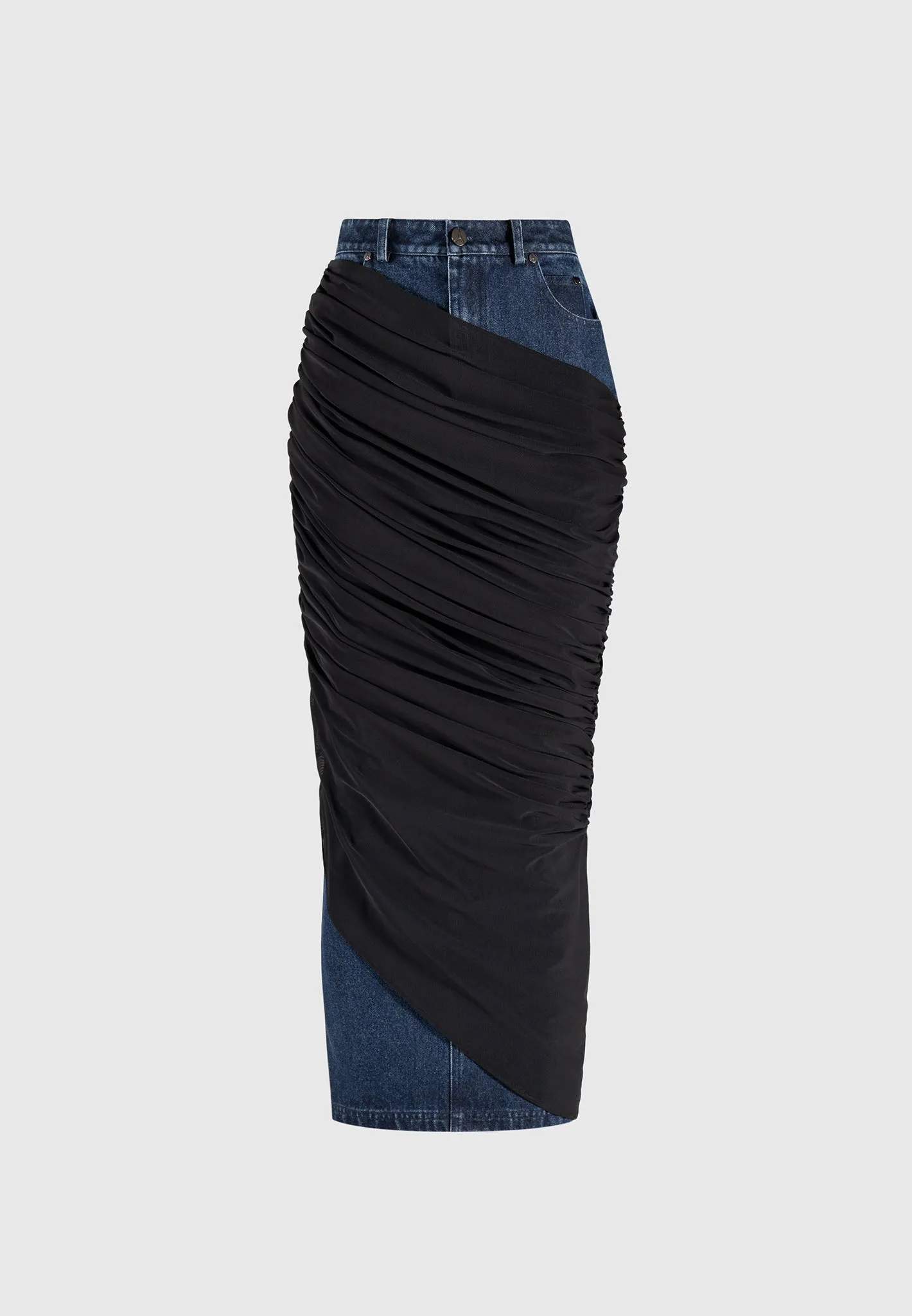 Draped Mesh Denim Maxi Skirt - Indigo sold by Maniere De Voir product image thumbnail 5