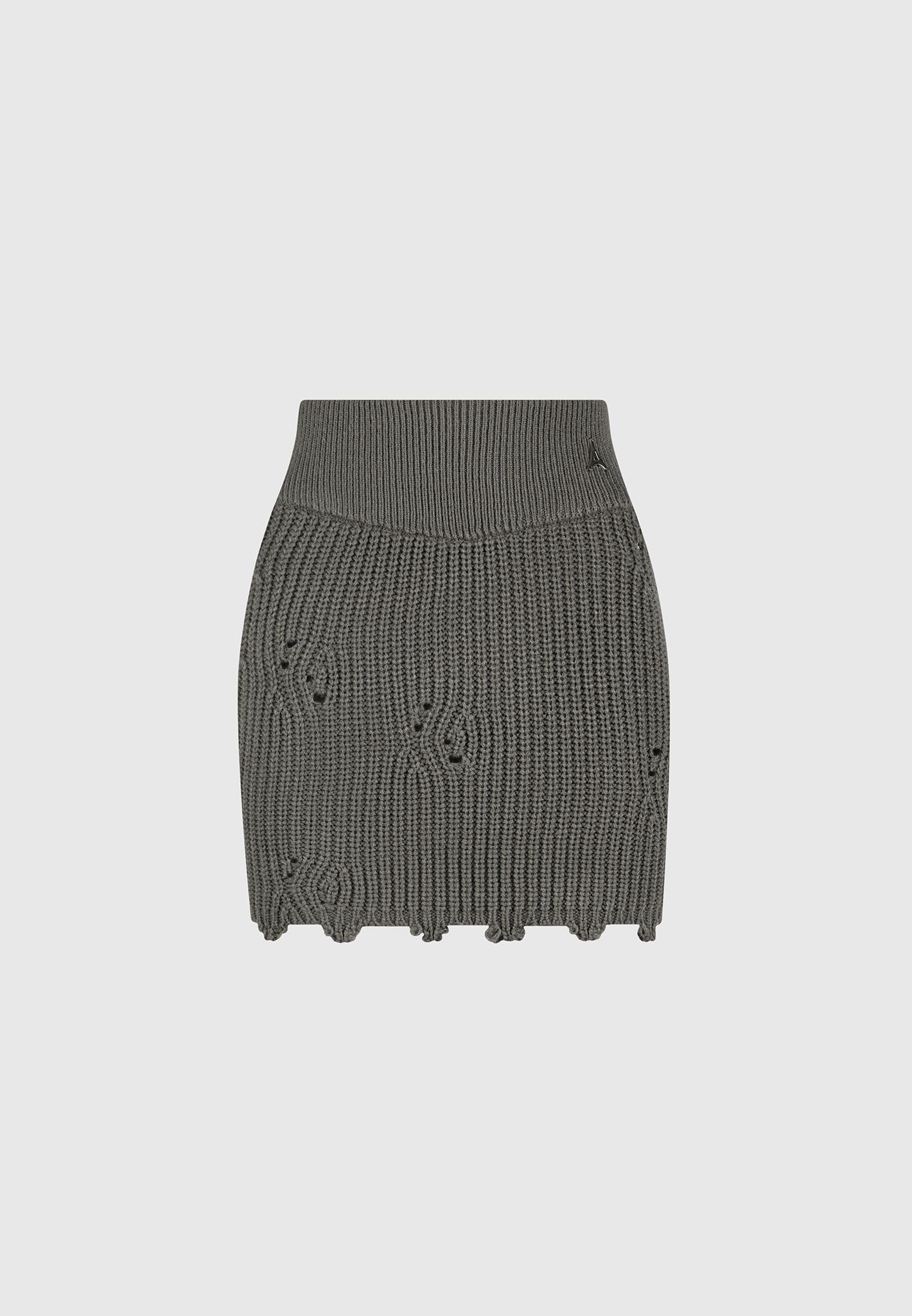 Distressed Knit Mini Skirt - Khaki sold by Maniere De Voir product image thumbnail 2
