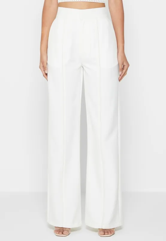 Trousers with Leather Pintuck - White sold by Maniere De Voir