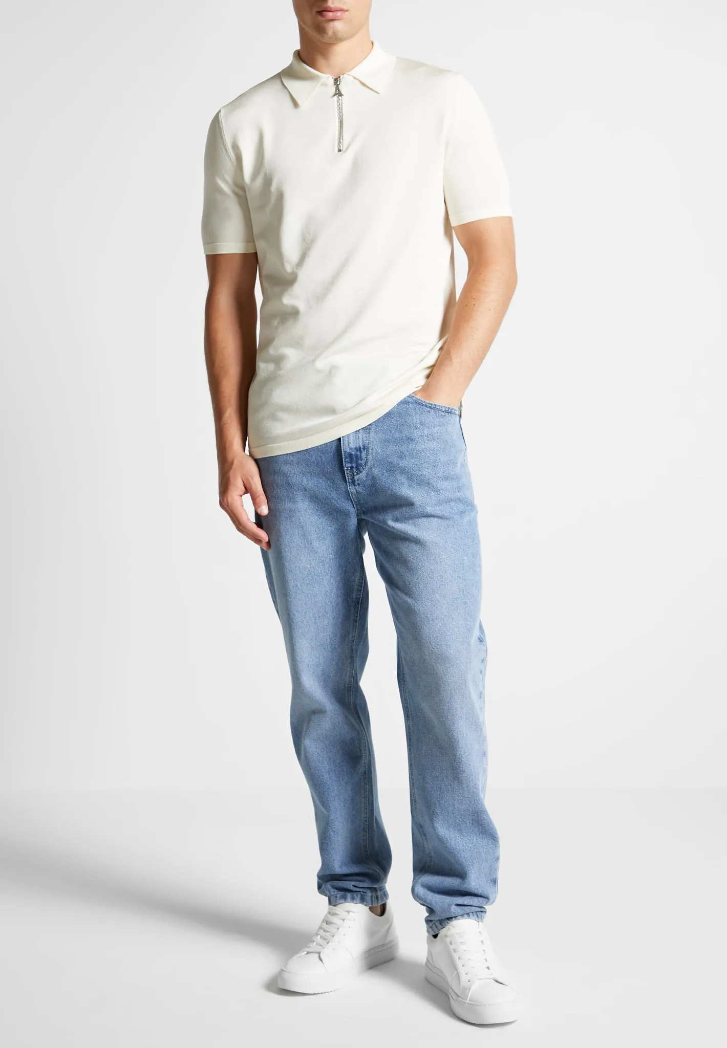 Luxe Polo Top With Zip - Off White sold by Maniere De Voir