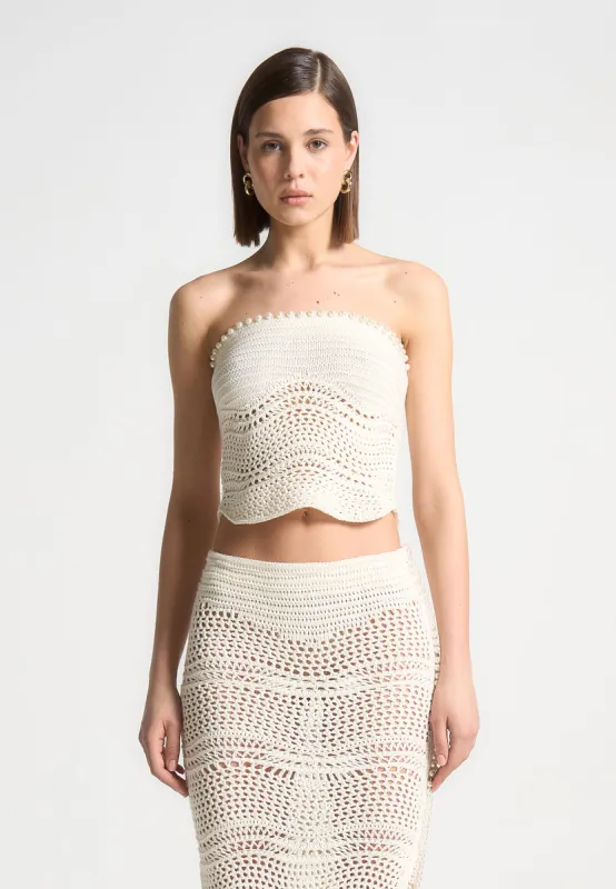 Pearl Applique Crochet Bandeau Top - Cream sold by Maniere De Voir