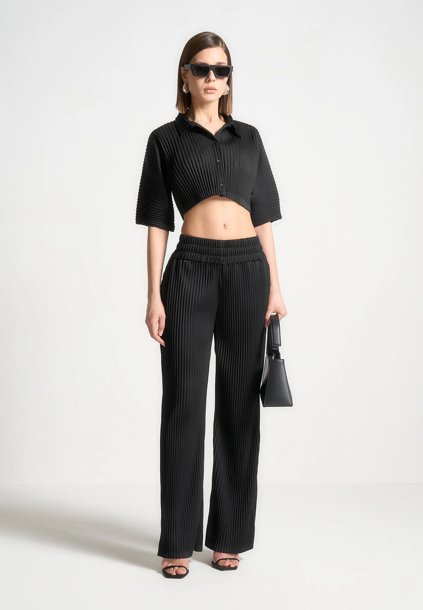 Mona - Pleated Cropped Shirt - Black sold by Maniere De Voir product image thumbnail 2