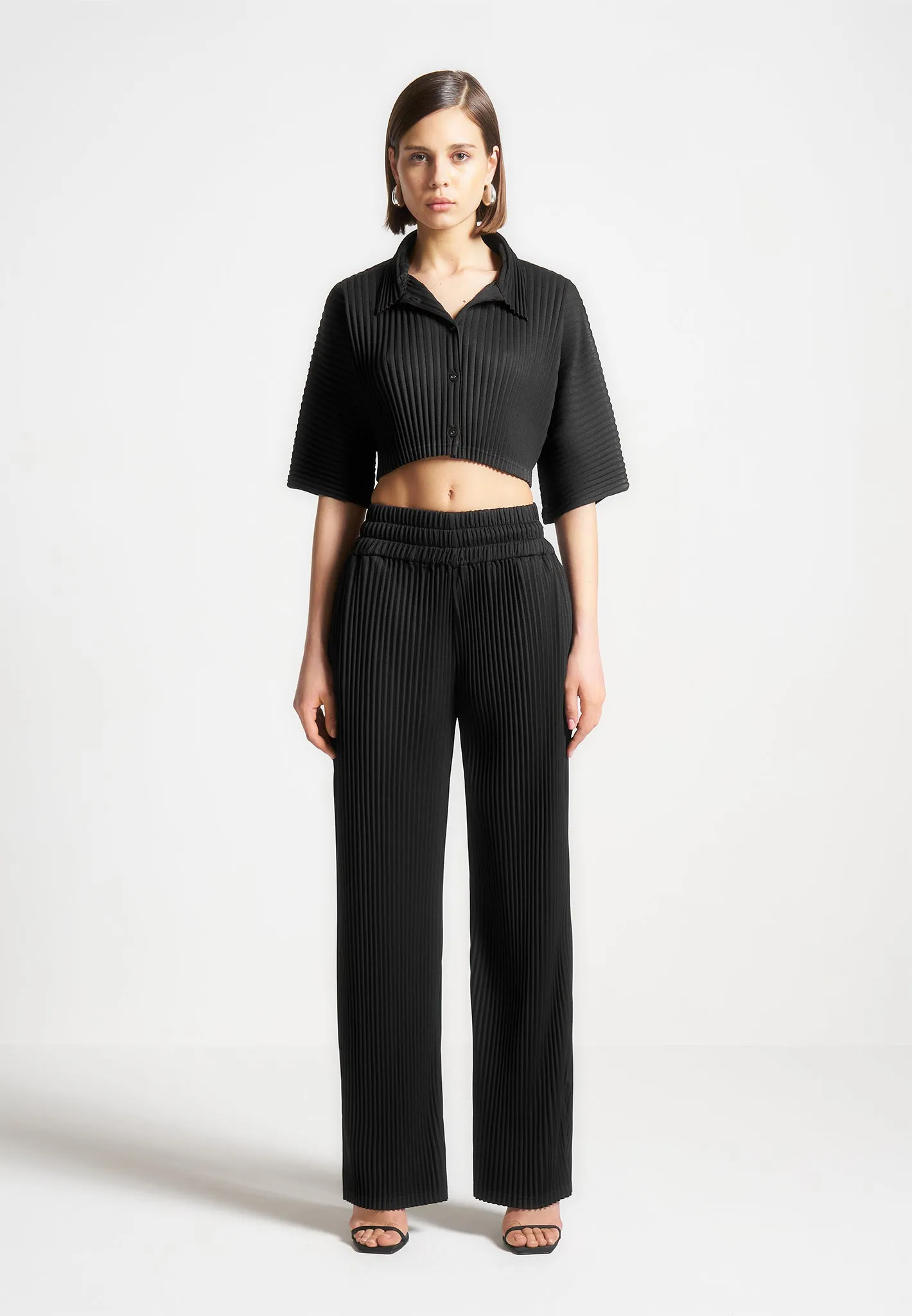 Mona - Pleated Cropped Shirt - Black sold by Maniere De Voir product image thumbnail 5