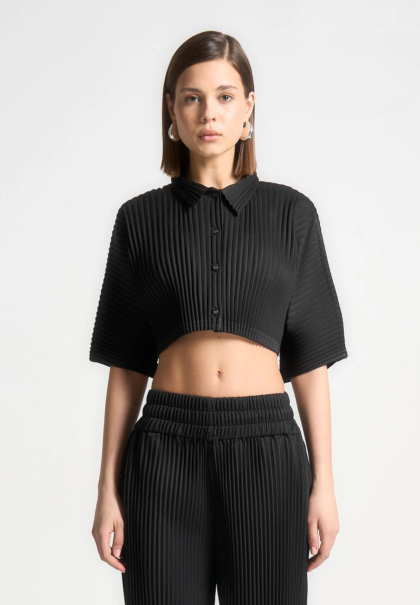 Mona - Pleated Cropped Shirt - Black sold by Maniere De Voir product image thumbnail 3