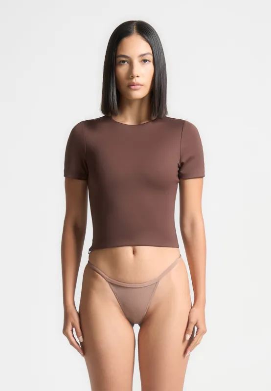 Léna - Double Layer Short Sleeve T-Shirt - Brown made by Maniere De Voir