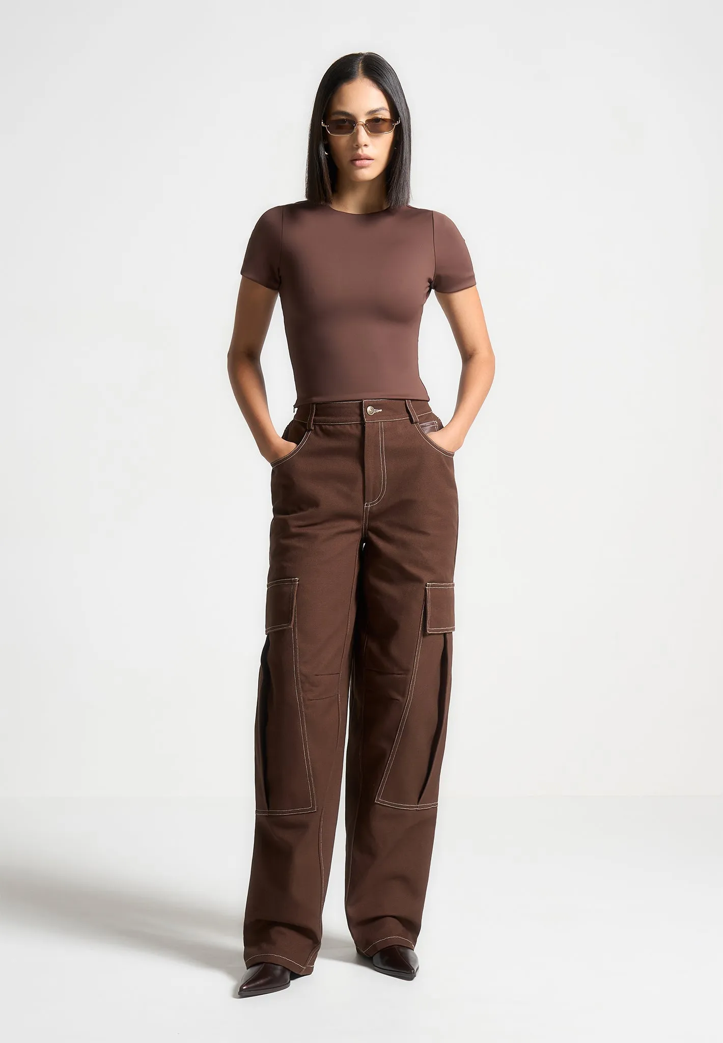 Léna - Double Layer Short Sleeve T-Shirt - Brown sold by Maniere De Voir product image thumbnail 2