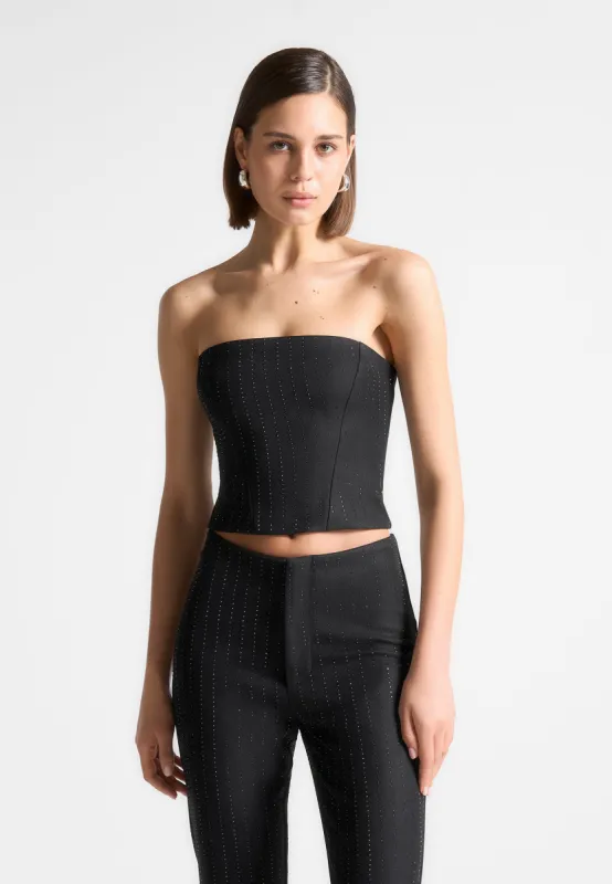 Rhinestone Tailored Bandeau Corset Top - Black sold by Maniere De Voir