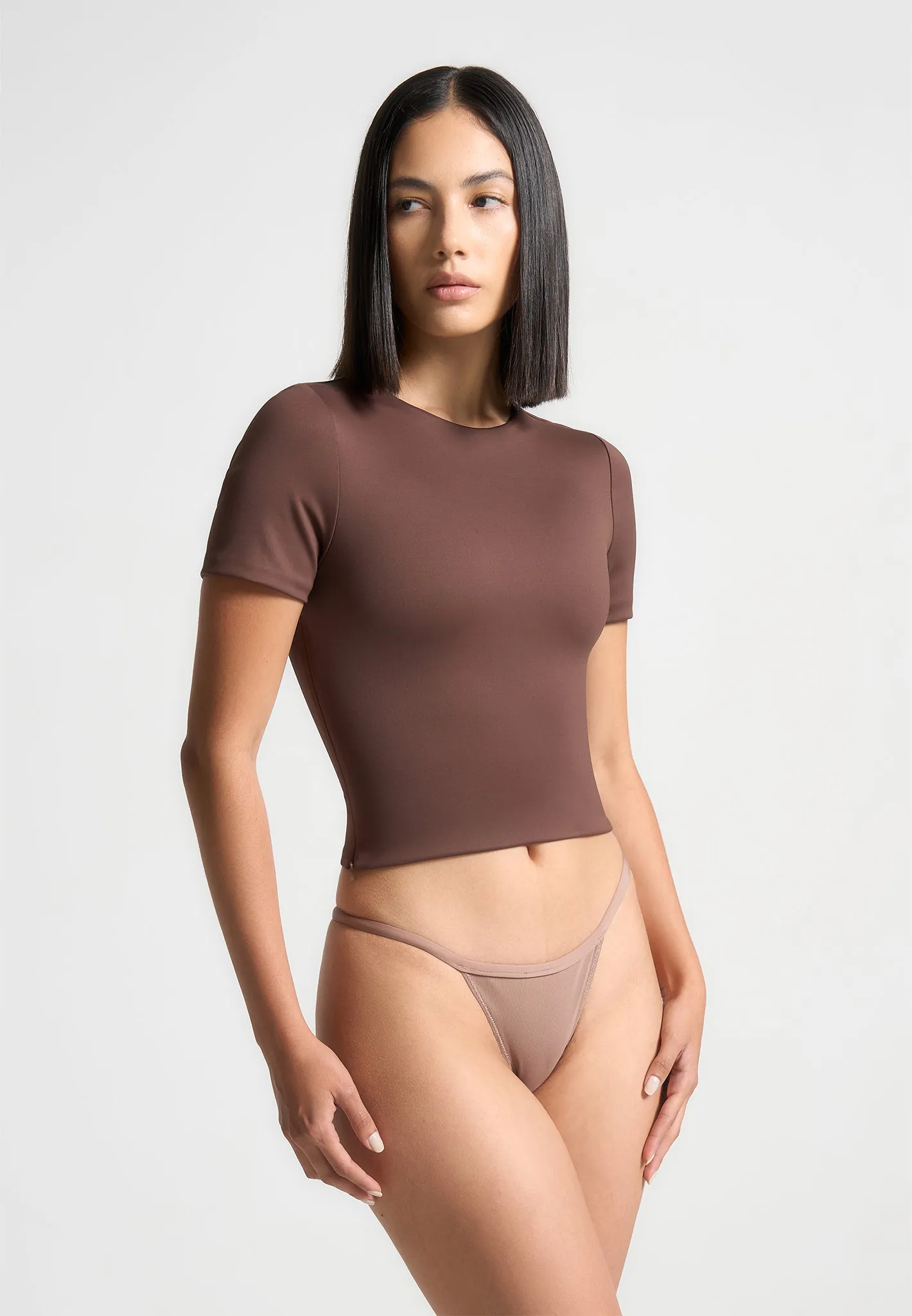 Léna - Double Layer Short Sleeve T-Shirt - Brown sold by Maniere De Voir product image thumbnail 3