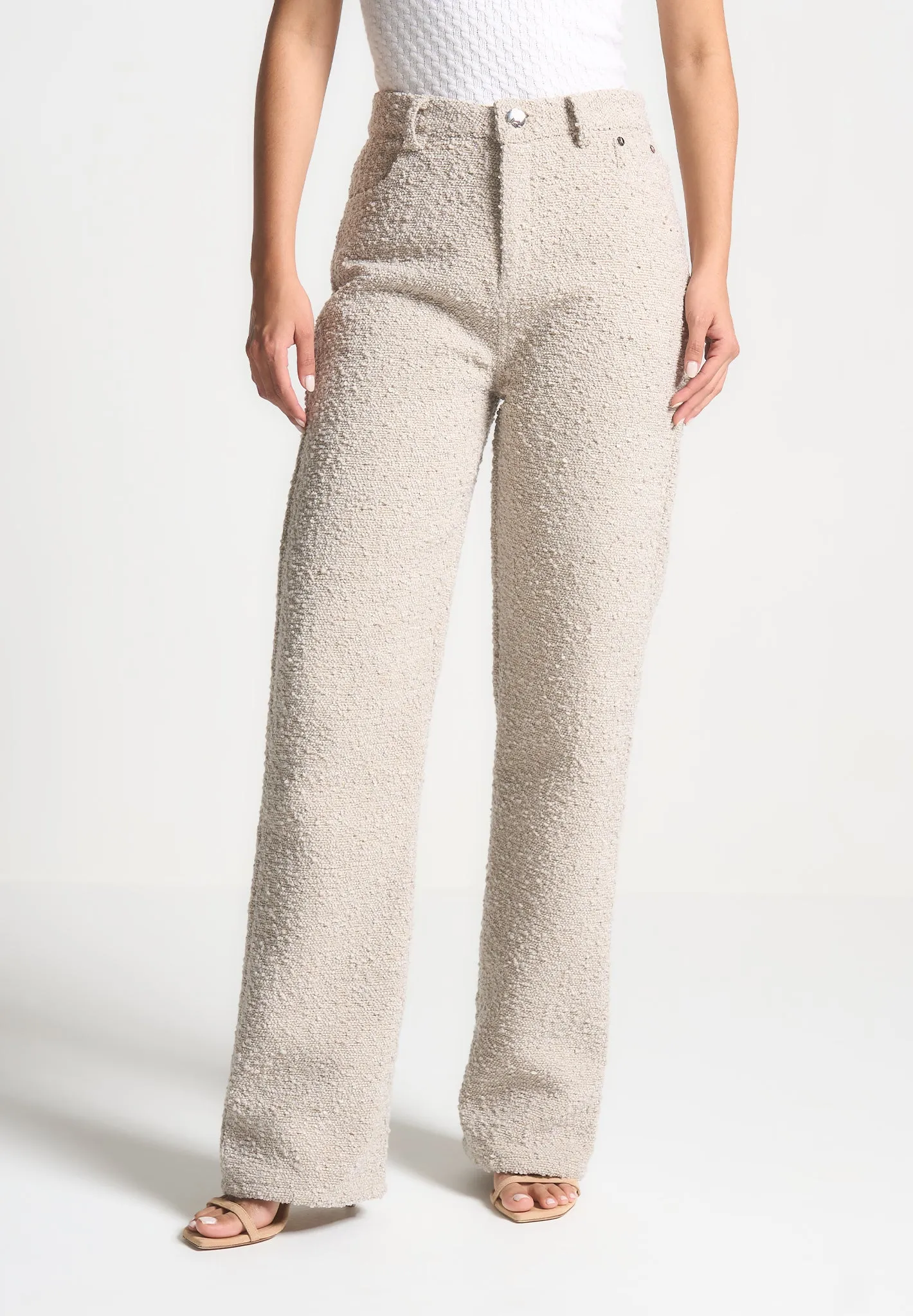 Sara - Boucle Boyfriend Trousers - Beige sold by Maniere De Voir