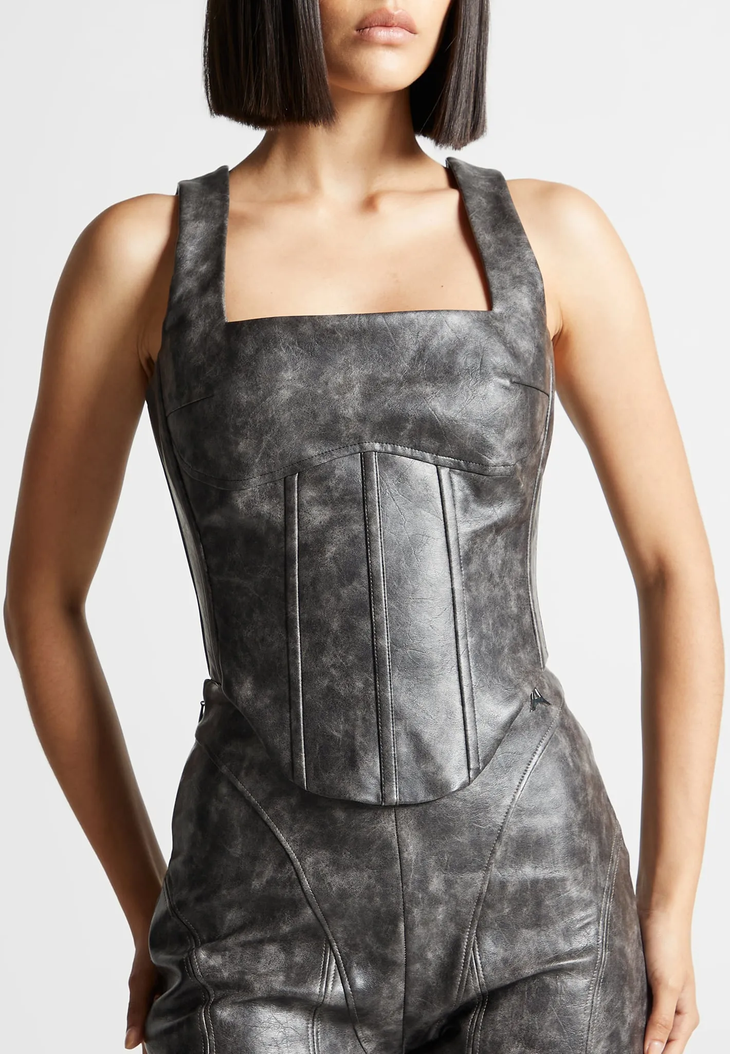 Vintage Leather Corset Top - Grey sold by Maniere De Voir