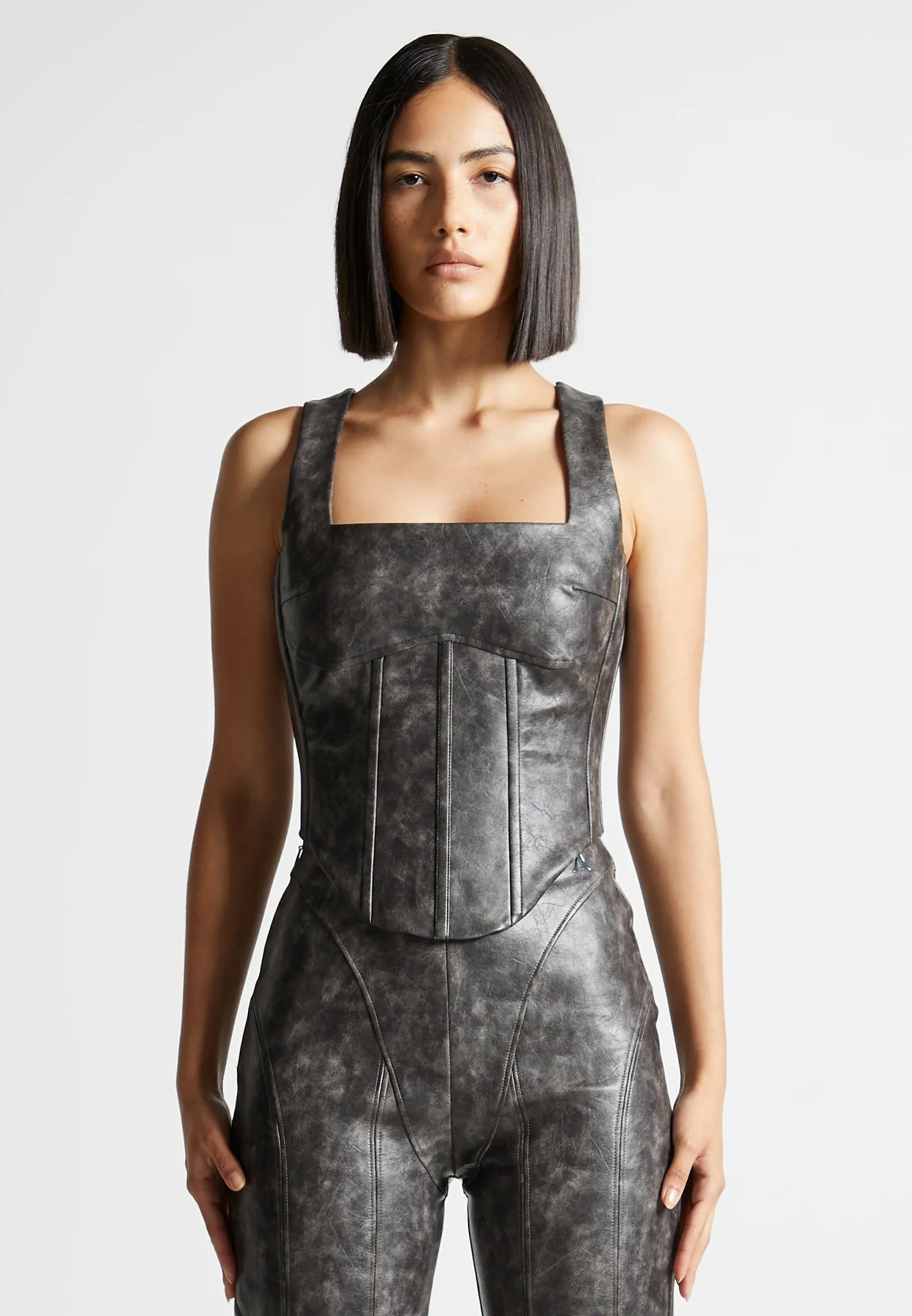 Vintage Leather Corset Top - Grey sold by Maniere De Voir product image thumbnail 4