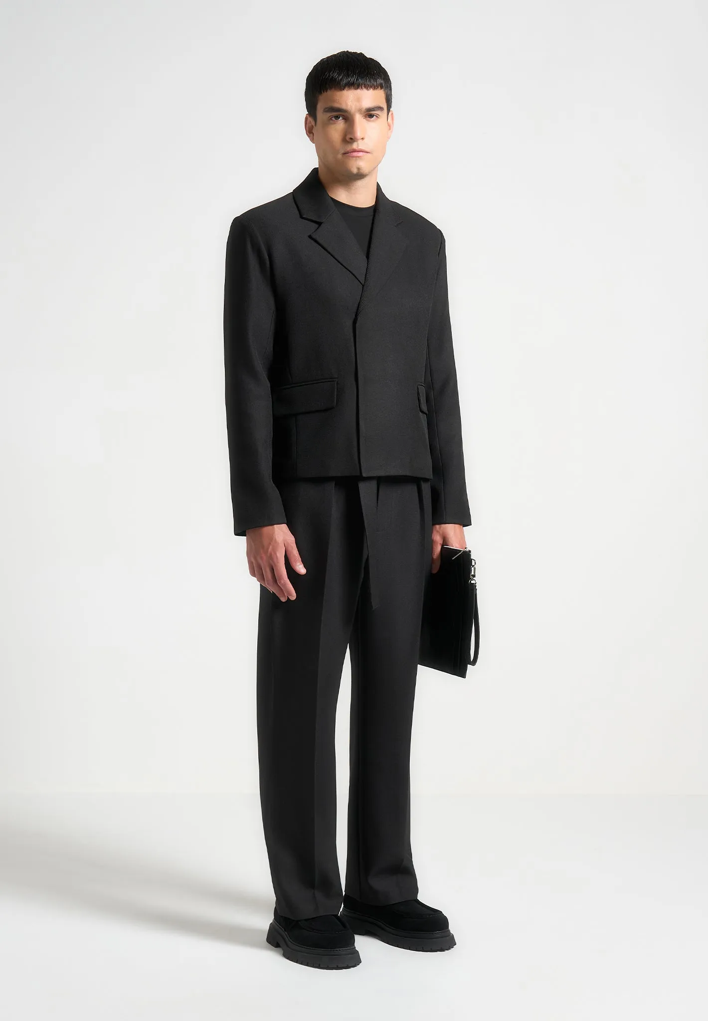 Hector - Double Breasted Tailored Cropped Blazer - Black sold by Maniere De Voir