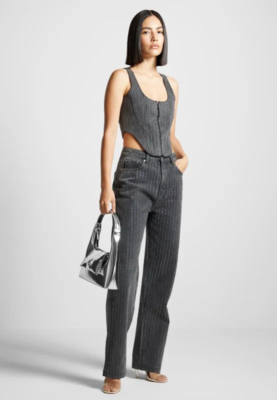 Rhinestone Mom Jeans - Washed Grey sold by Maniere De Voir
