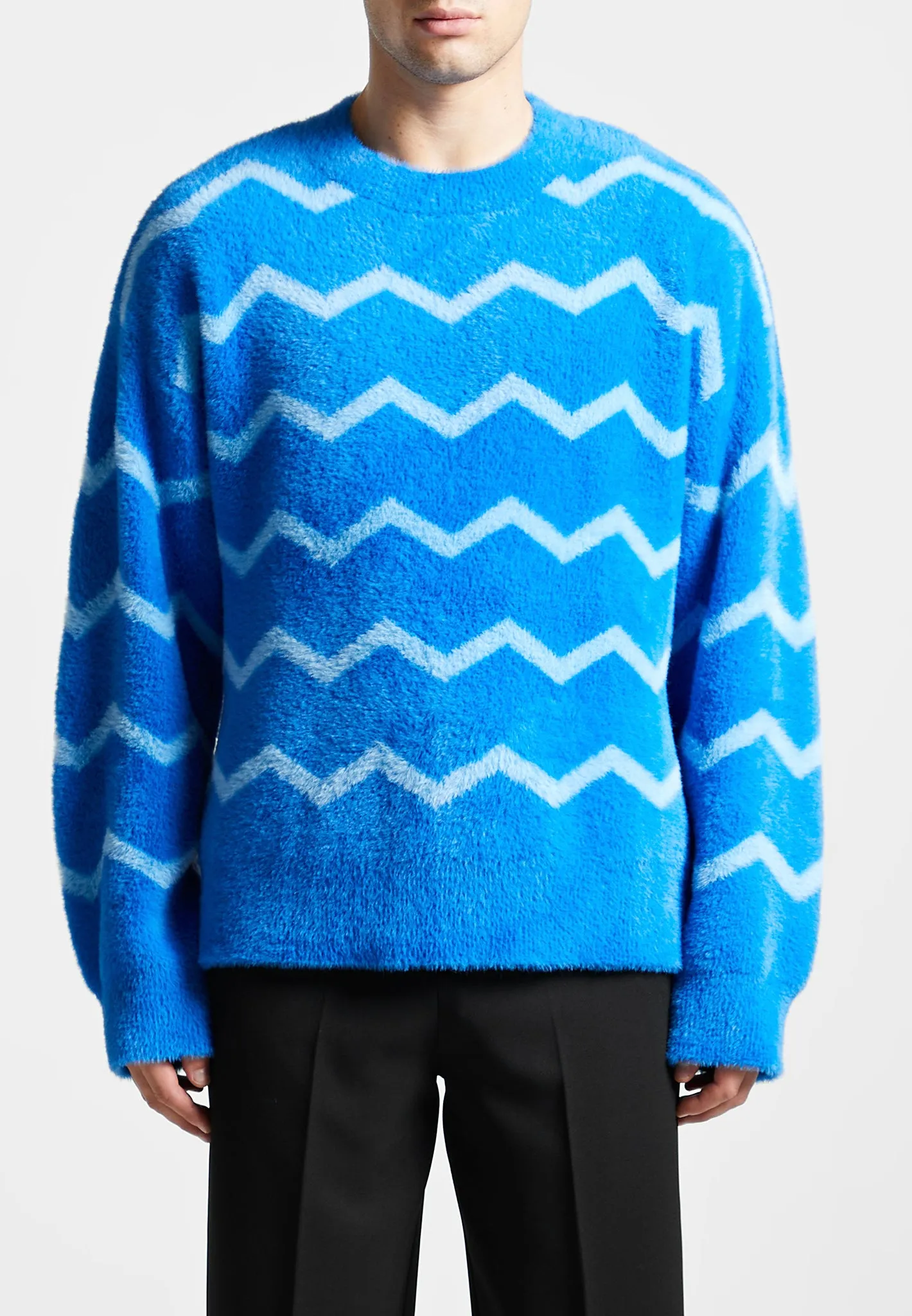 Mohair Effect Zig Zag Jumper - Blue sold by Maniere De Voir product image thumbnail 3