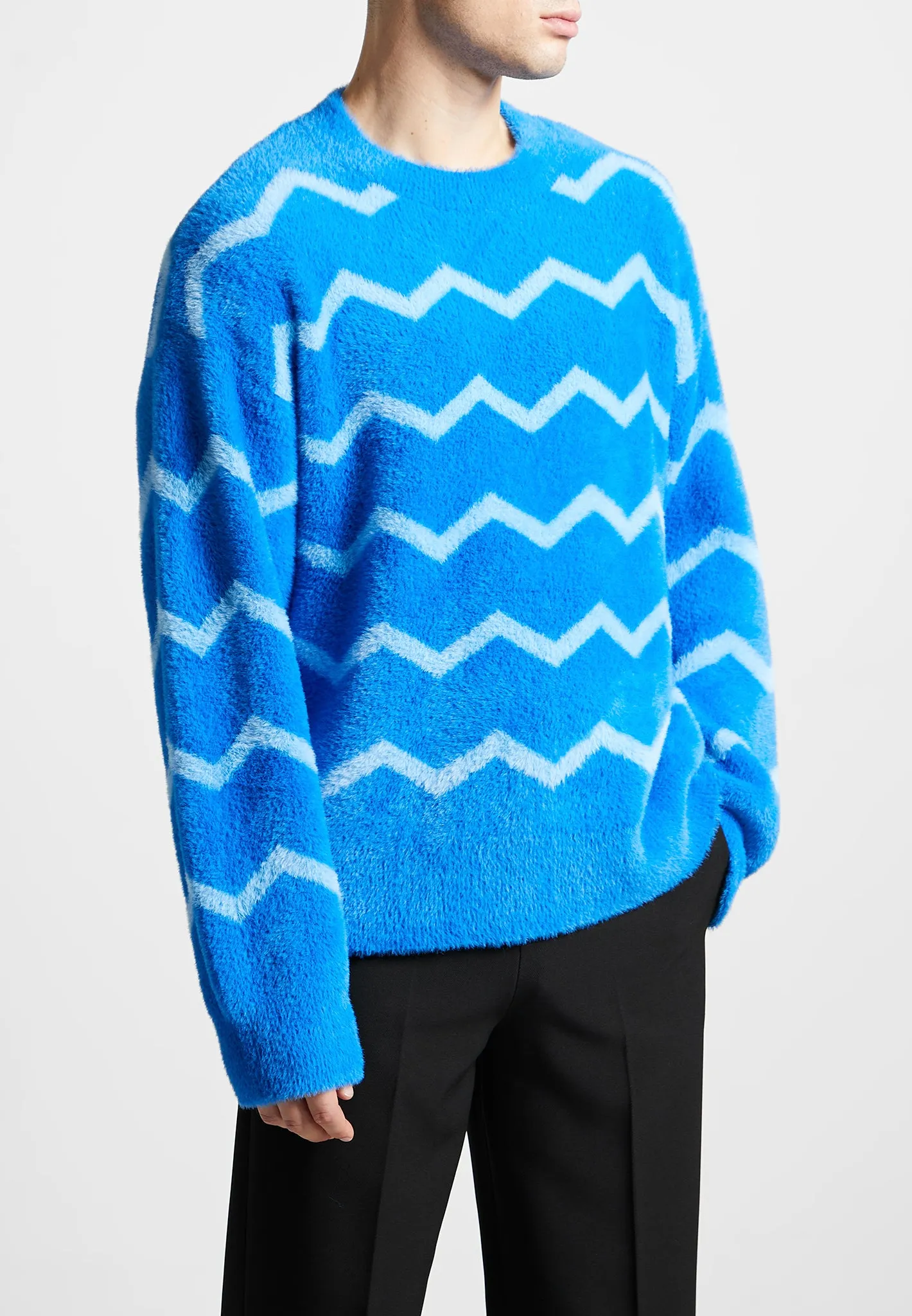 Mohair Effect Zig Zag Jumper - Blue sold by Maniere De Voir product image thumbnail 4