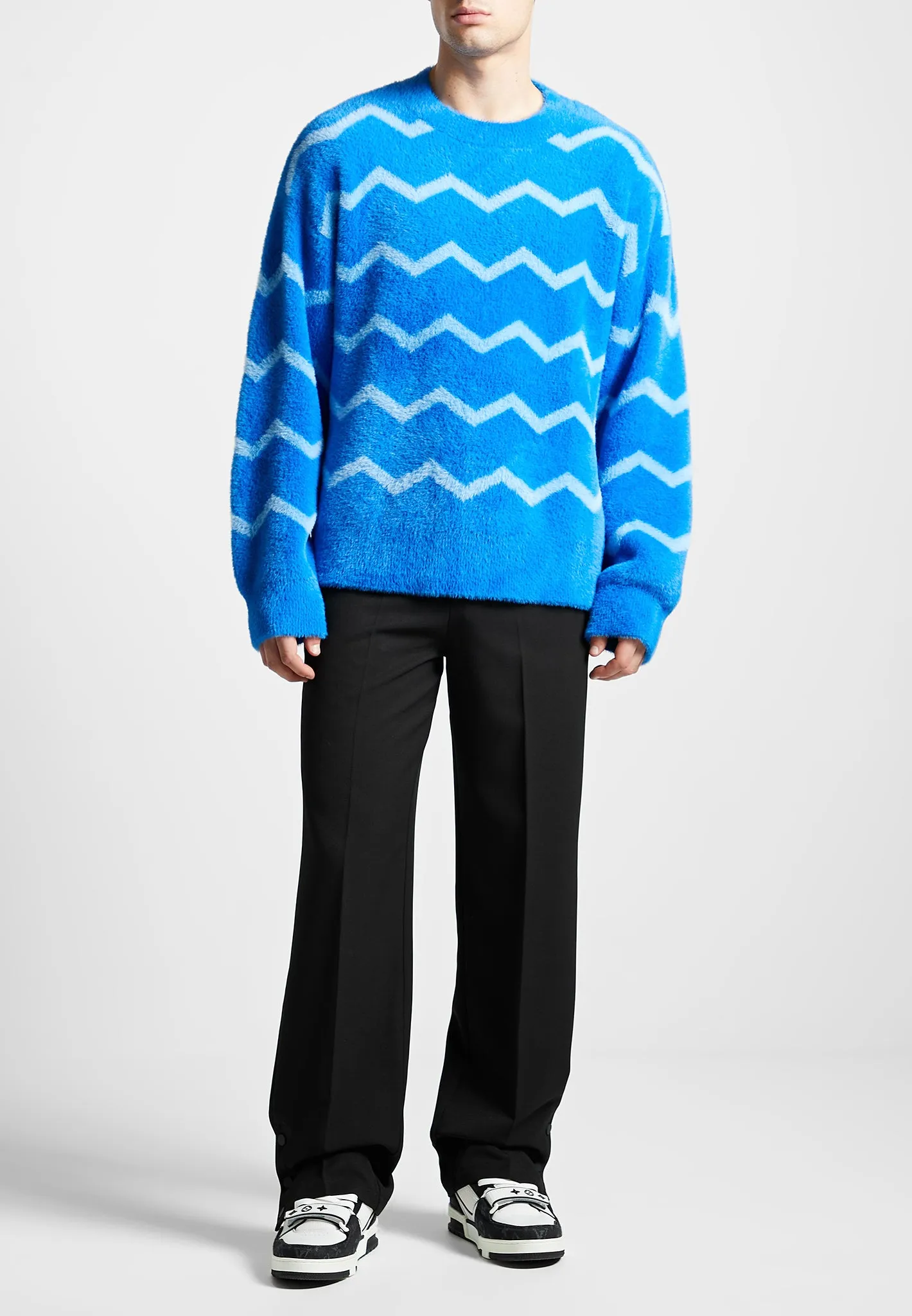 Mohair Effect Zig Zag Jumper - Blue sold by Maniere De Voir