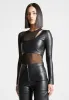 Leather Overlay Mesh Bodysuit - Black sold by Maniere De Voir