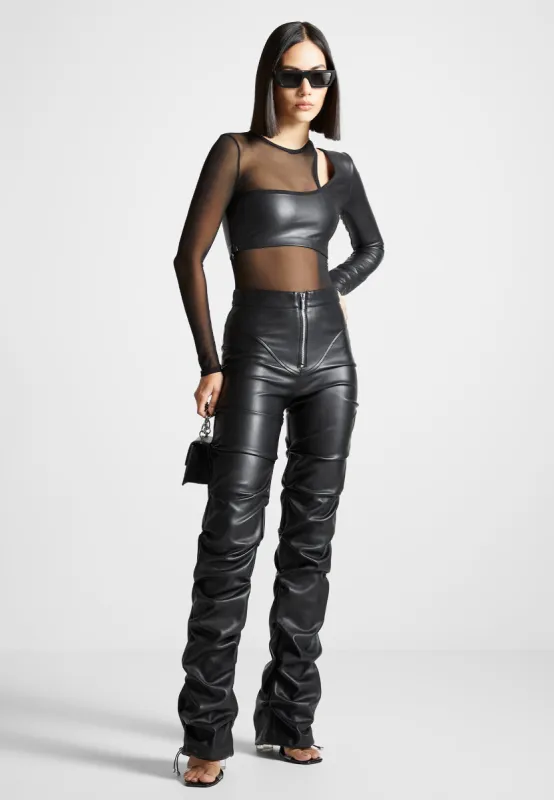 Leather Overlay Mesh Bodysuit - Black sold by Maniere De Voir