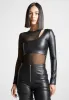 Leather Overlay Mesh Bodysuit - Black sold by Maniere De Voir