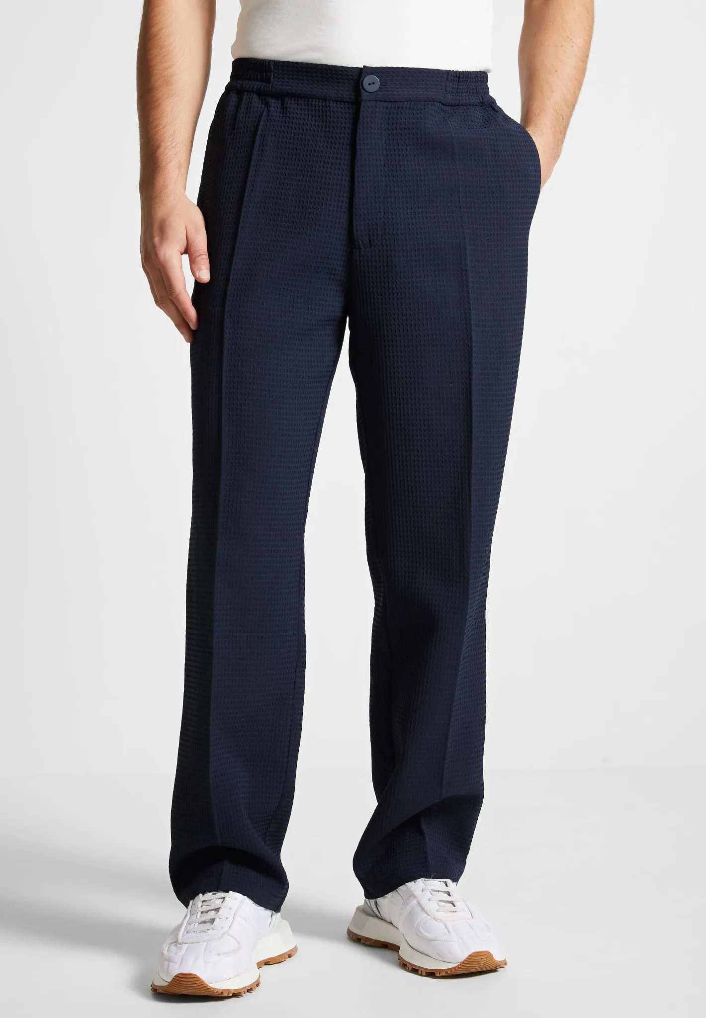 Waffle Seersucker Trousers - Navy sold by Maniere De Voir product image thumbnail 4
