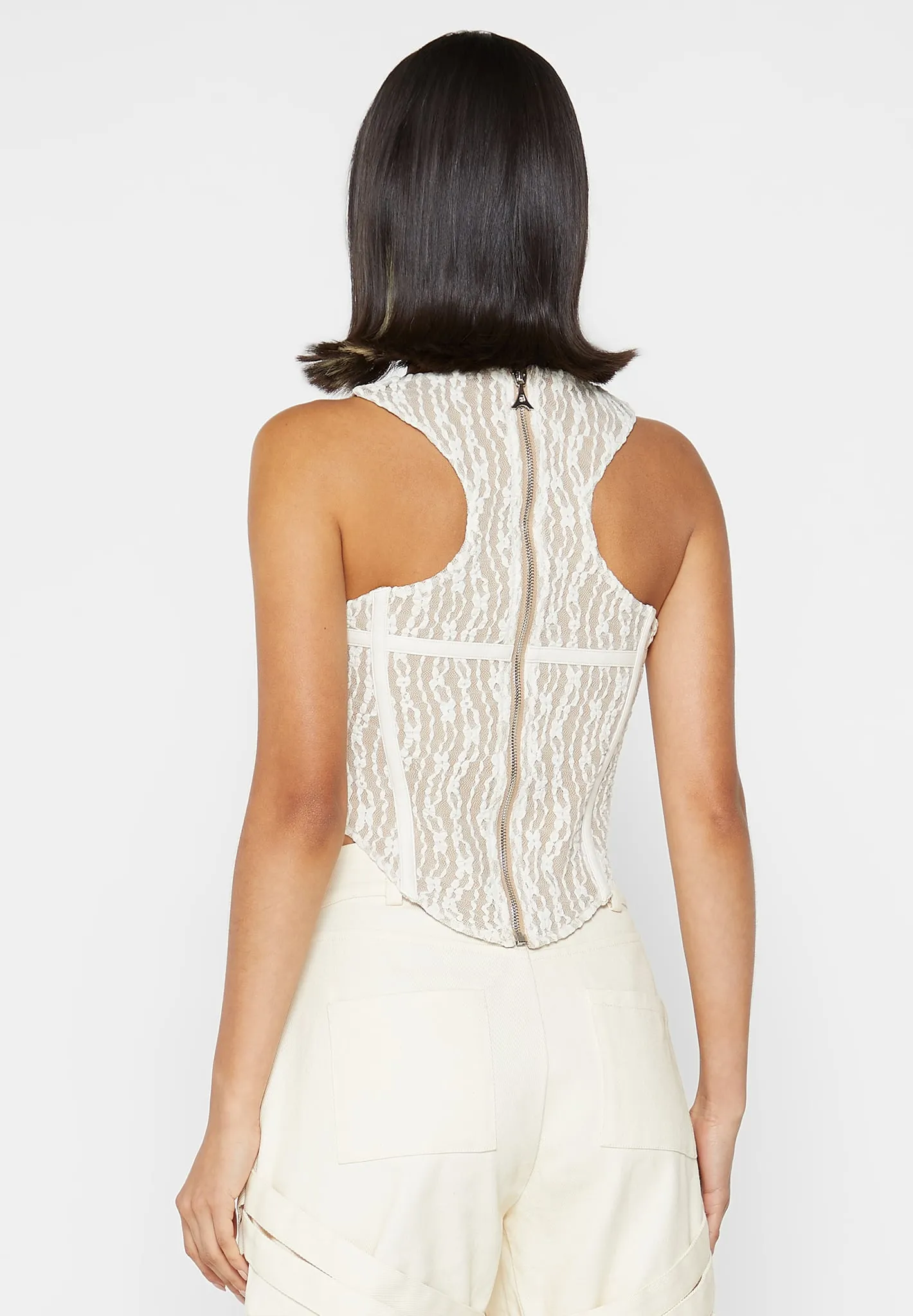 Lace with Leather Corset Top - Beige sold by Maniere De Voir product image thumbnail 5