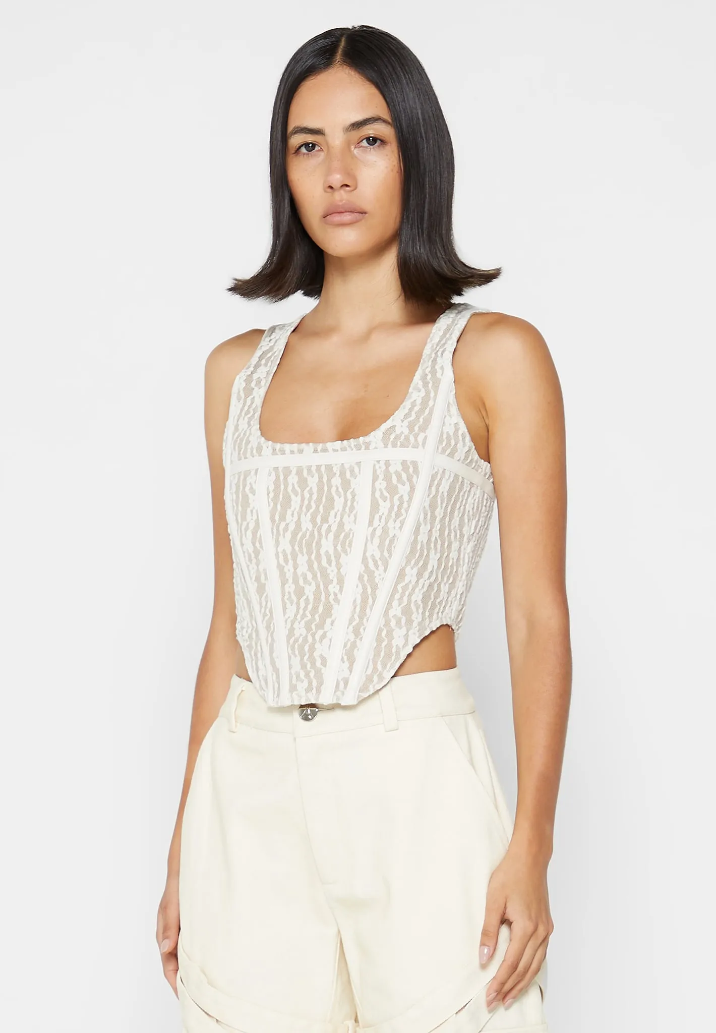 Lace with Leather Corset Top - Beige sold by Maniere De Voir product image thumbnail 4