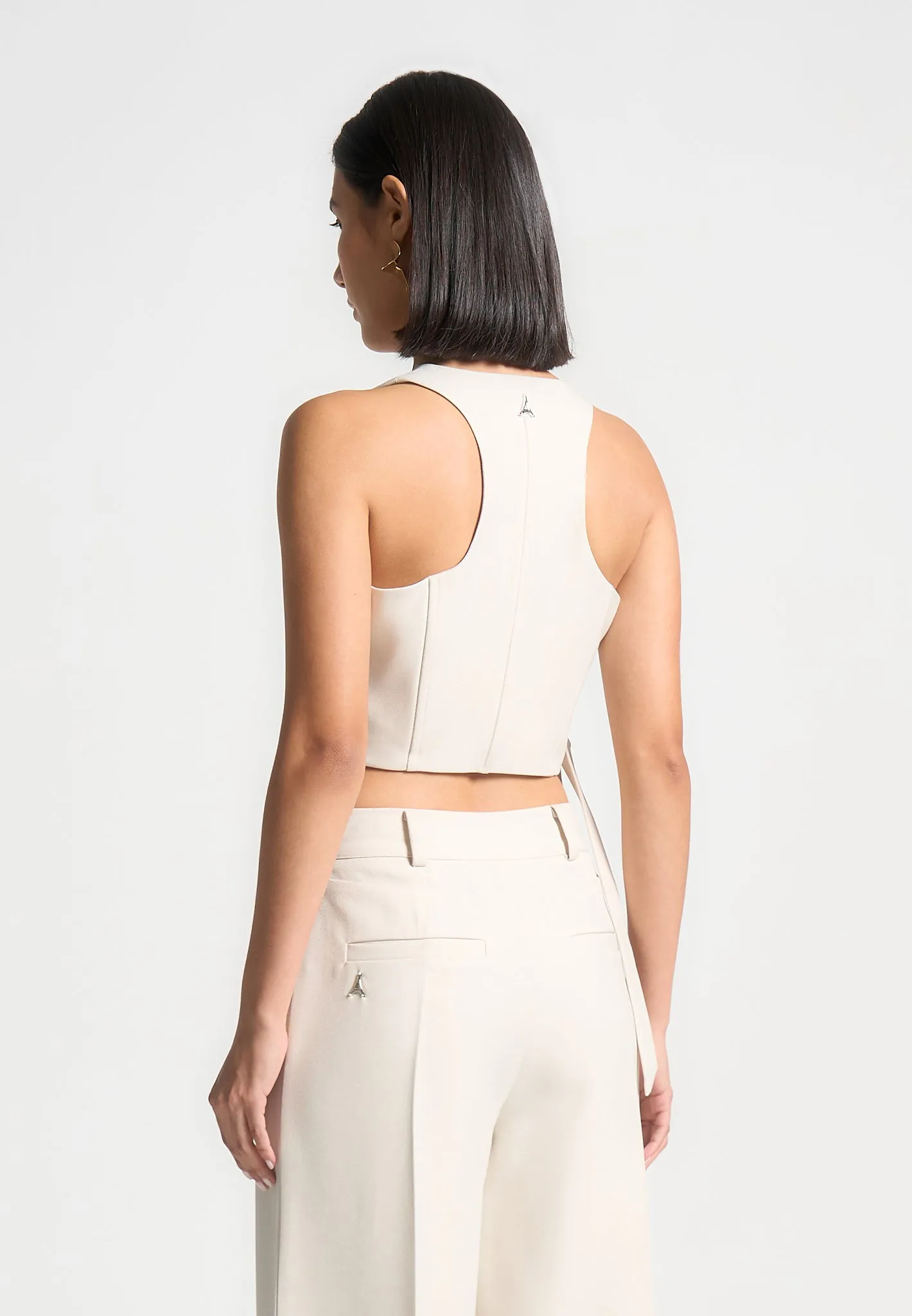 Asymmetric Tailored Waistcoat with Tie - Light Beige sold by Maniere De Voir product image thumbnail 4