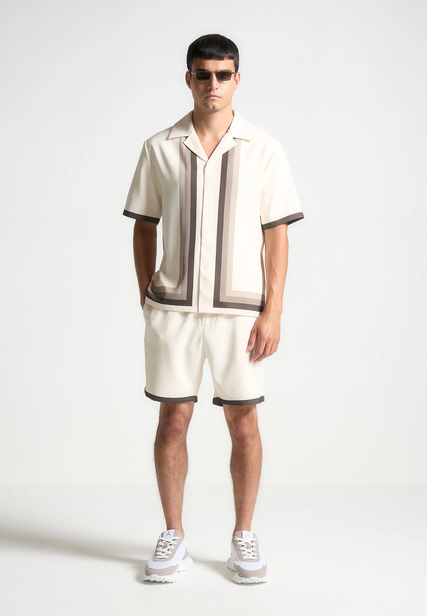 Raoul - Contrast Border Shorts - Cream/Brown sold by Maniere De Voir