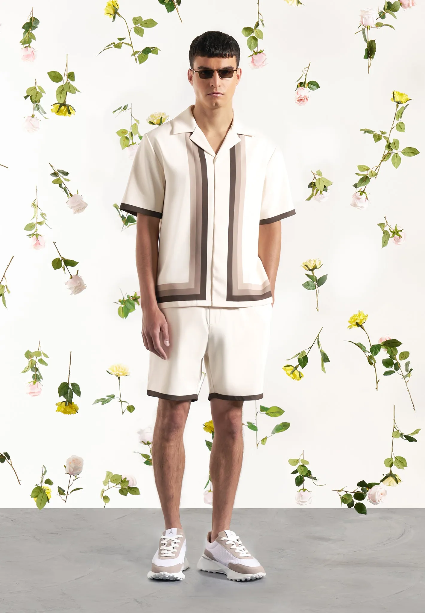 Raoul - Contrast Border Shorts - Cream/Brown sold by Maniere De Voir product image thumbnail 4