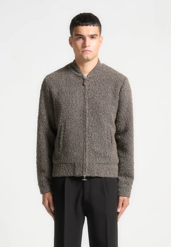 Boucle Zip Through Bomber Jacket - Brown sold by Maniere De Voir