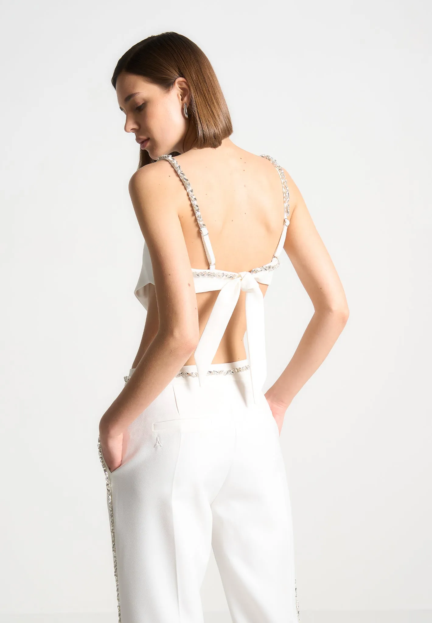 Eloise - Embellished Strap Handkerchief Top - White sold by Maniere De Voir product image thumbnail 2