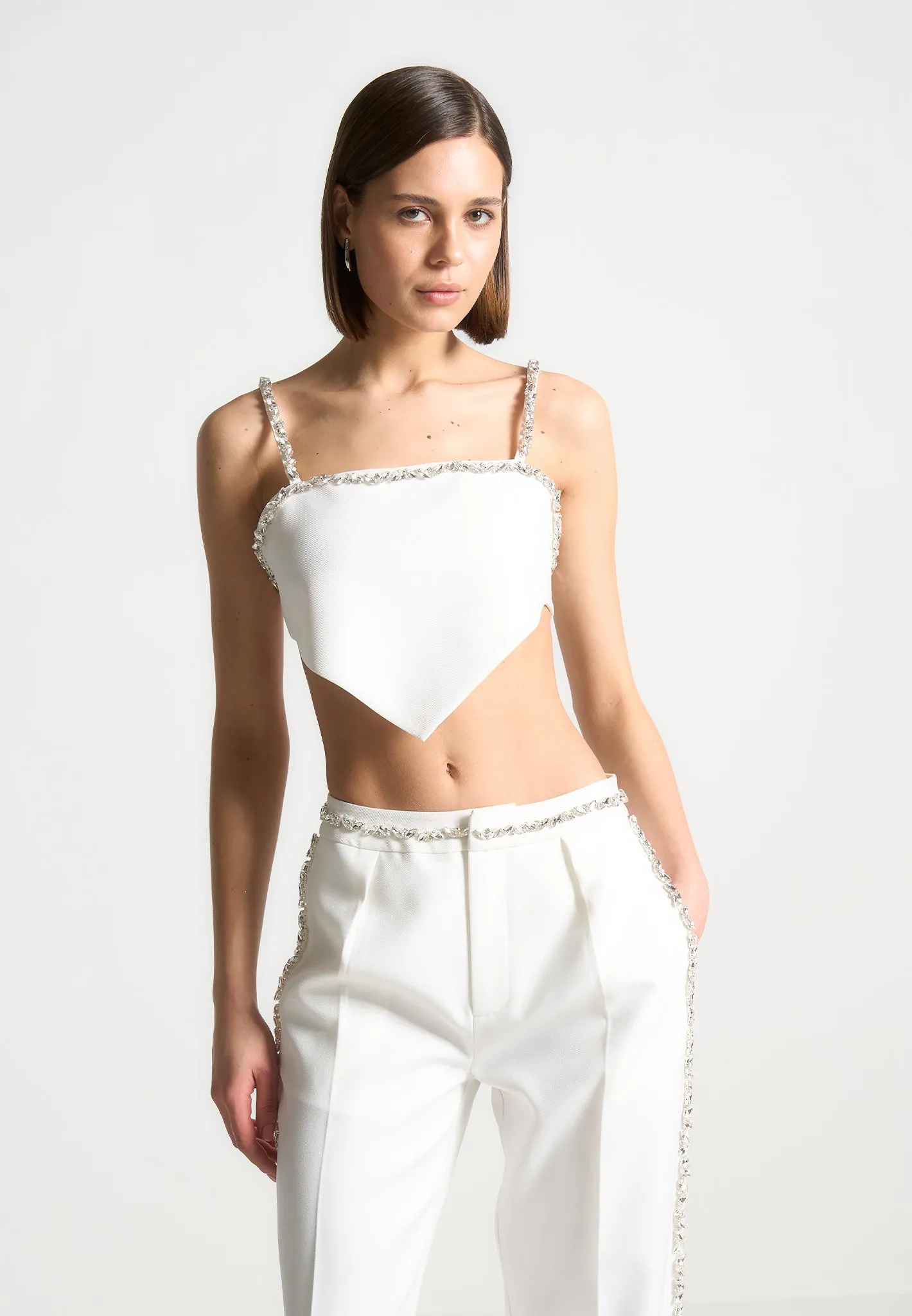 Eloise - Embellished Strap Handkerchief Top - White sold by Maniere De Voir product image thumbnail 4