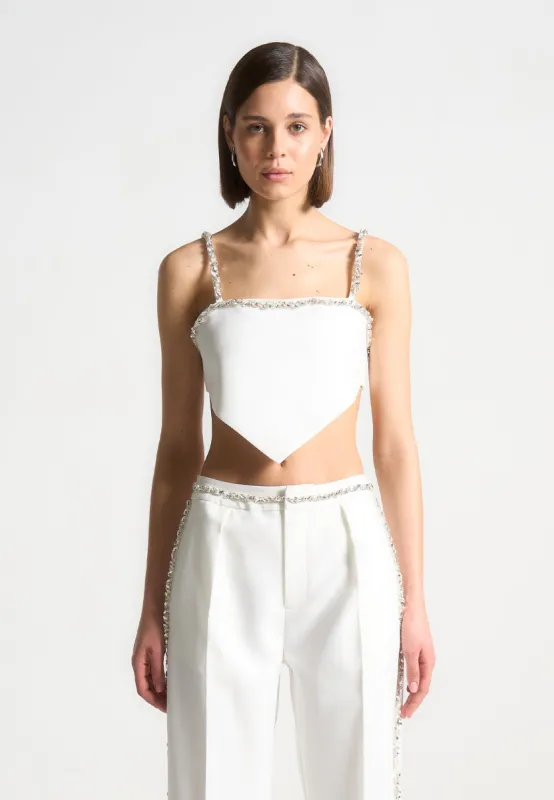 Eloise - Embellished Strap Handkerchief Top - White sold by Maniere De Voir