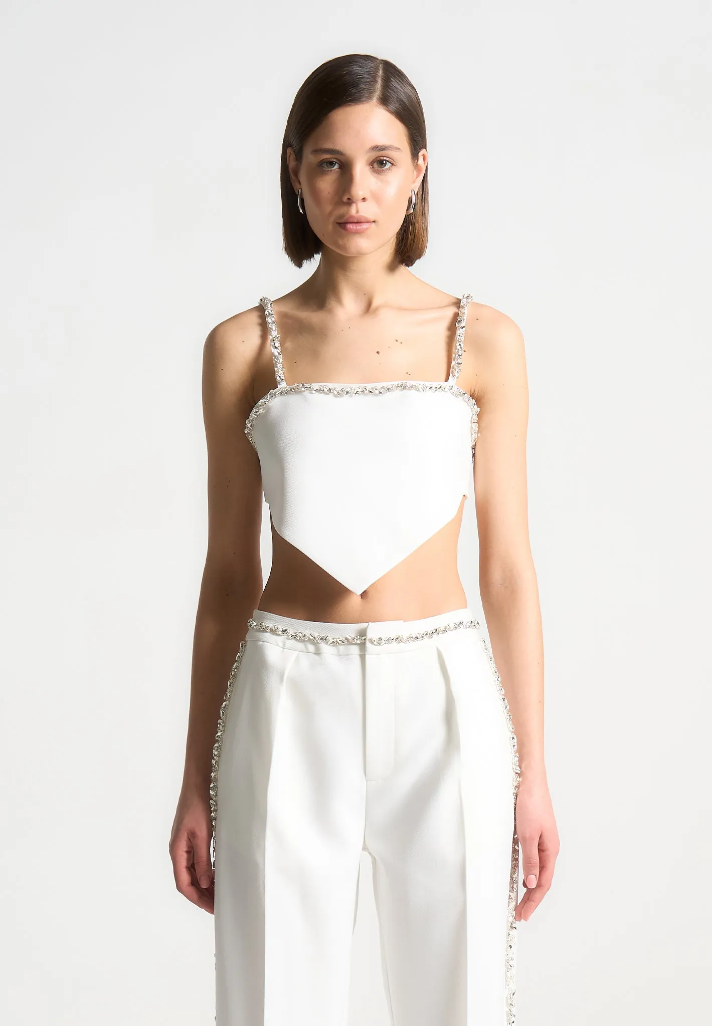 Eloise - Embellished Strap Handkerchief Top - White sold by Maniere De Voir