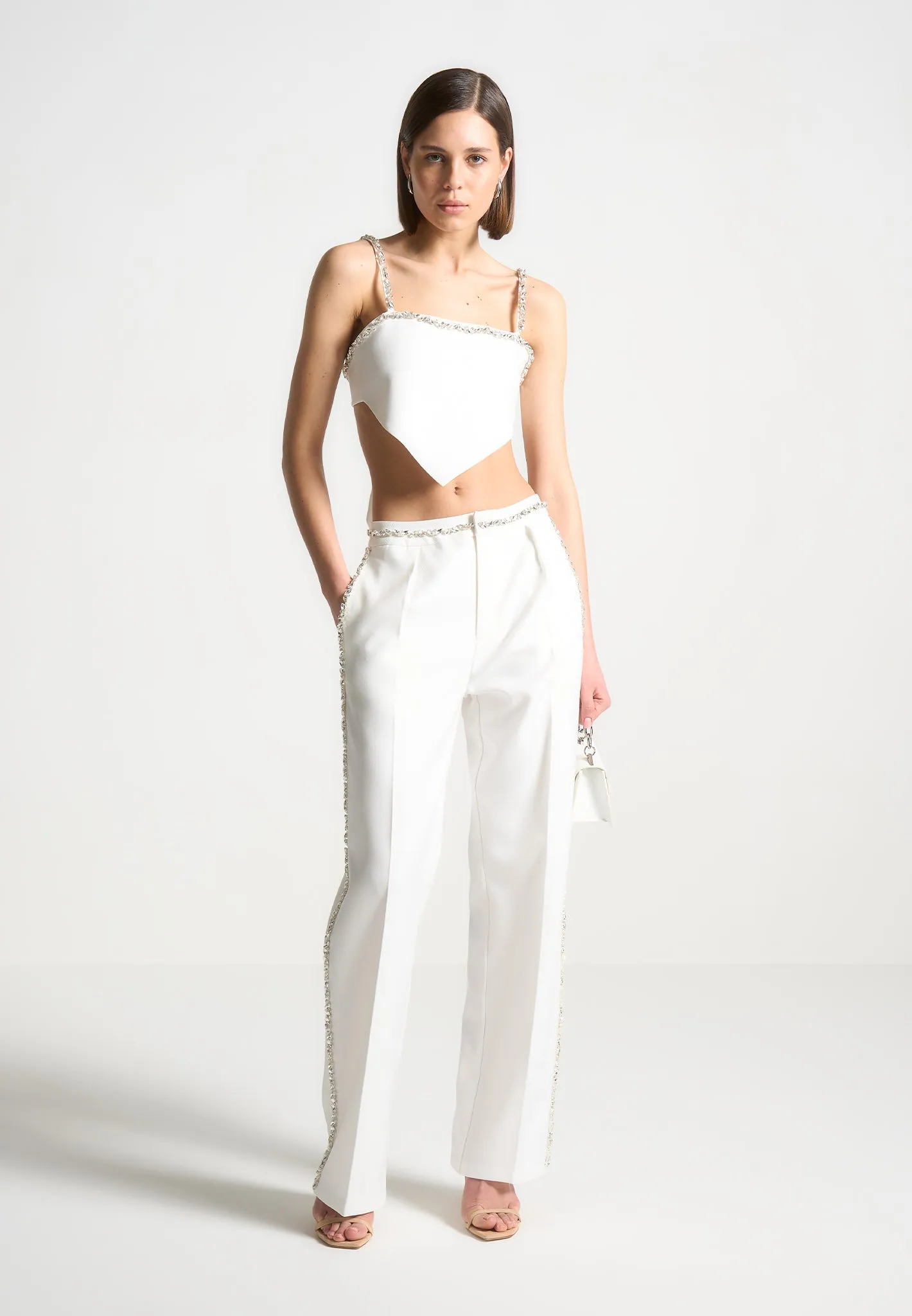 Eloise - Embellished Strap Handkerchief Top - White sold by Maniere De Voir product image thumbnail 3
