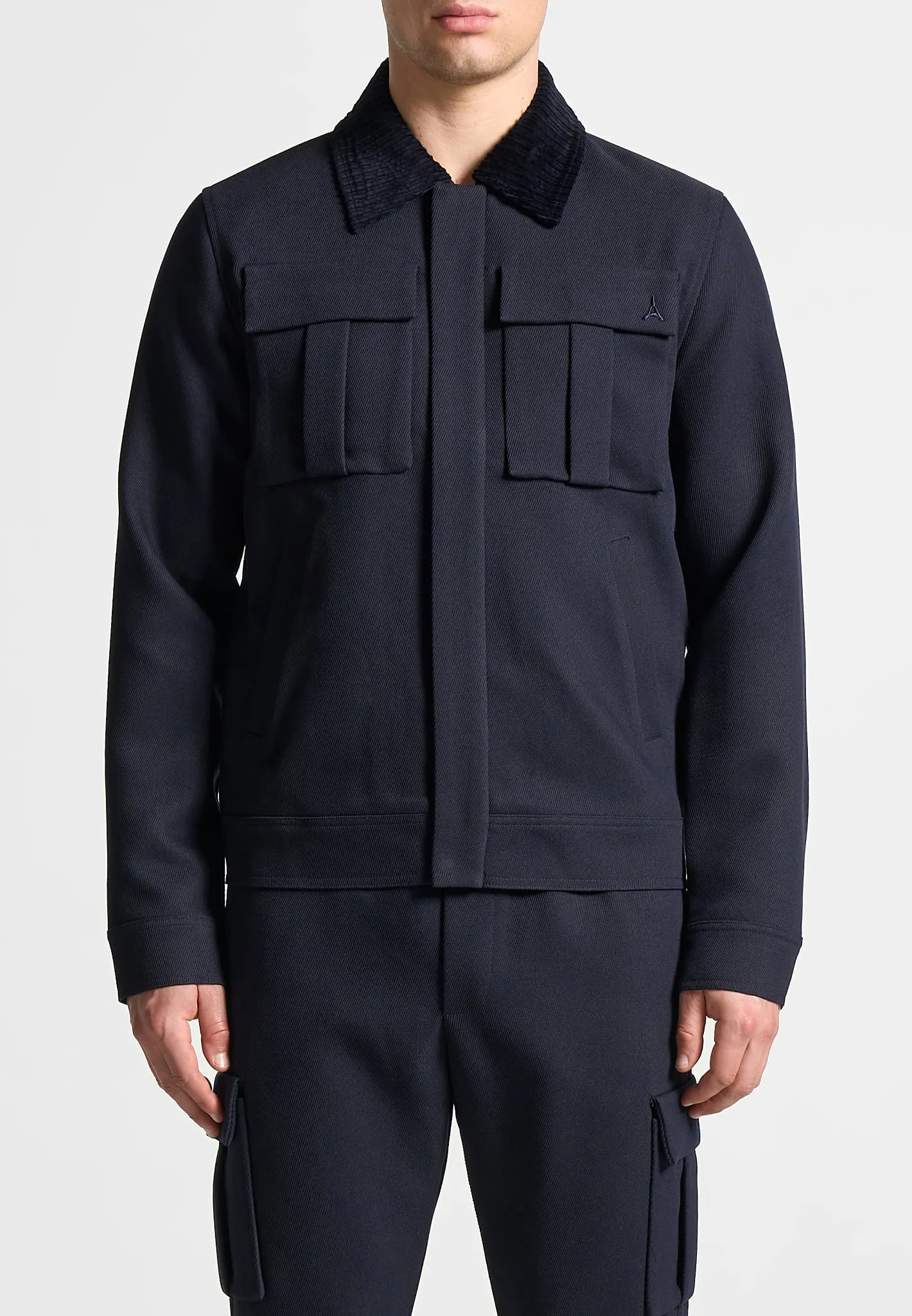 Twill Trucker Jacket with Velvet Collar - Navy sold by Maniere De Voir product image thumbnail 4