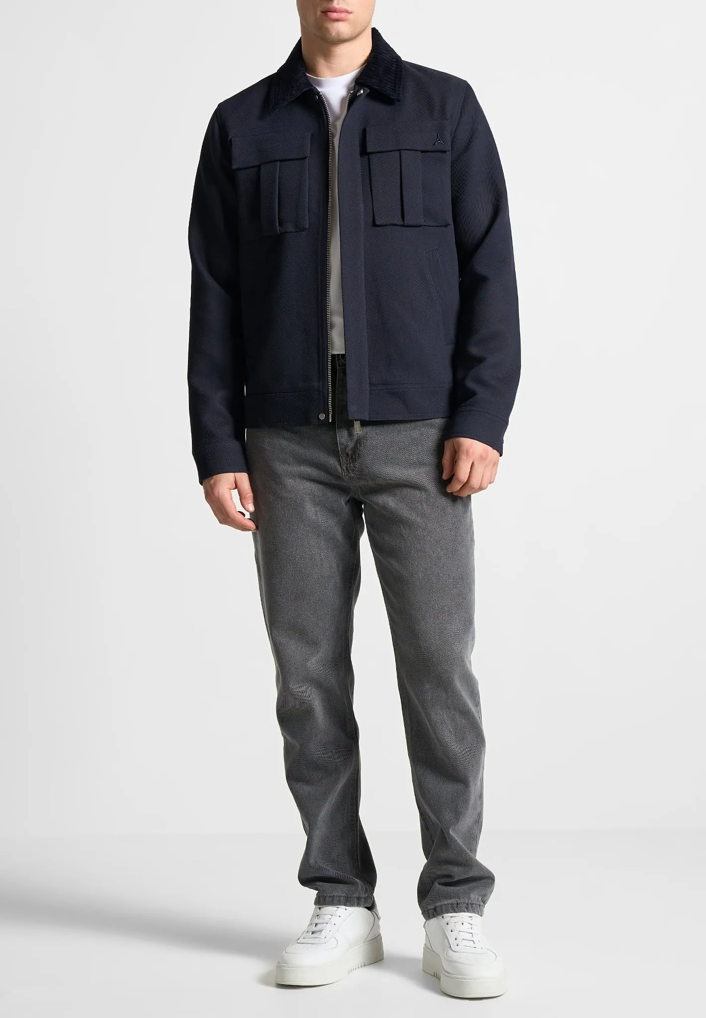 Twill Trucker Jacket with Velvet Collar - Navy sold by Maniere De Voir product image thumbnail 3