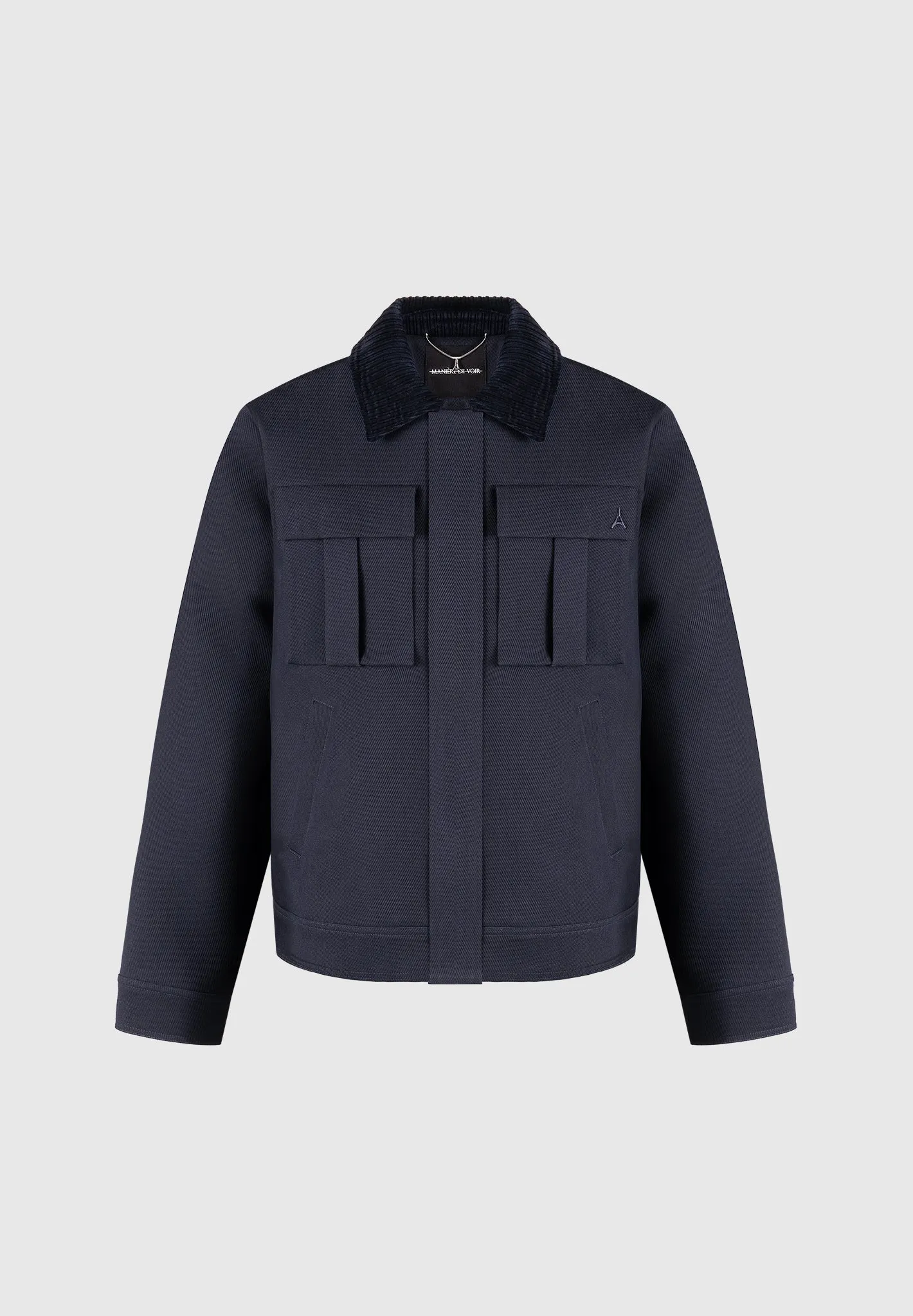 Twill Trucker Jacket with Velvet Collar - Navy sold by Maniere De Voir product image thumbnail 2