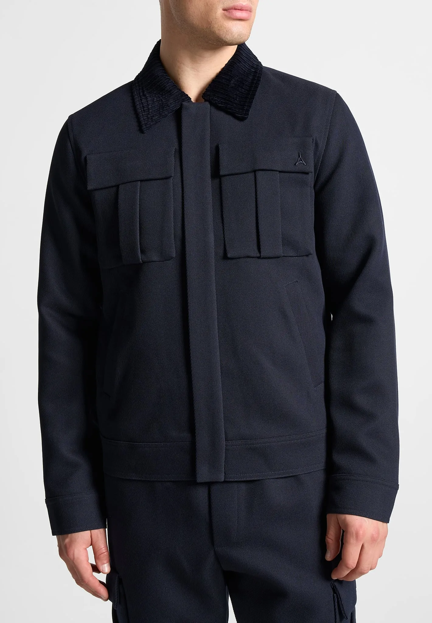 Twill Trucker Jacket with Velvet Collar - Navy sold by Maniere De Voir