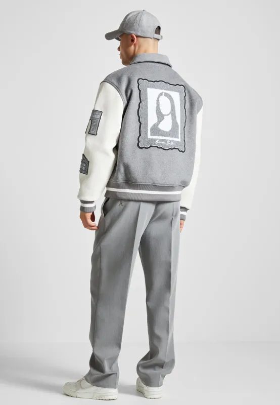 Oscar - Mona Lisa Wool Blend Varsity Jacket - Grey sold by Maniere De Voir