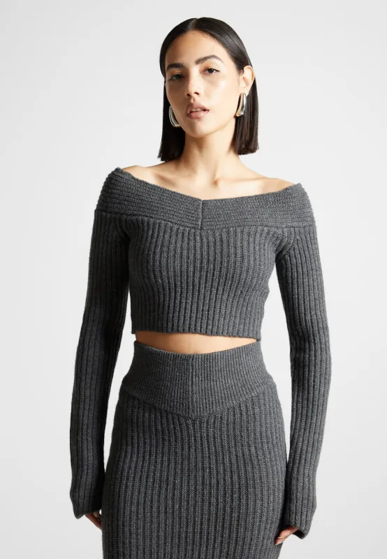 Off Shoulder Knit Crop Top - Grey Marl sold by Maniere De Voir
