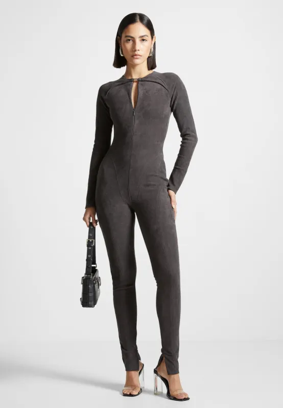 Vegan Suede Jumpsuit - Dark Grey sold by Maniere De Voir
