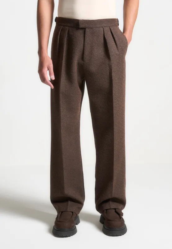 Pierre - Relaxed Fit Melange Twin Pleat Tailored Trousers - Brown sold by Maniere De Voir