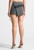 Pinstripe Tailored Mini Skort with Tie - Grey sold by Maniere De Voir