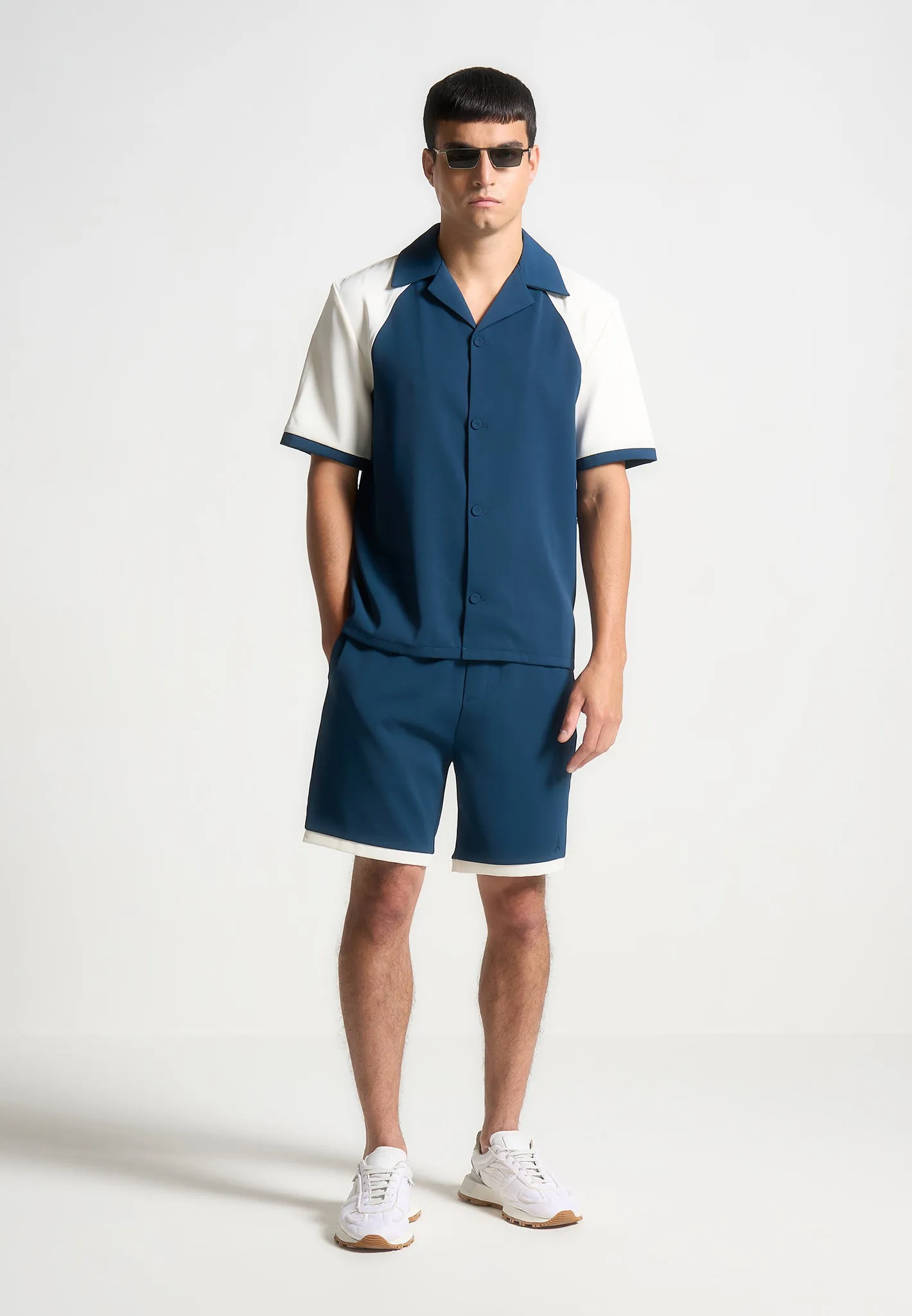 Colour Block Shorts - Navy/Cream sold by Maniere De Voir