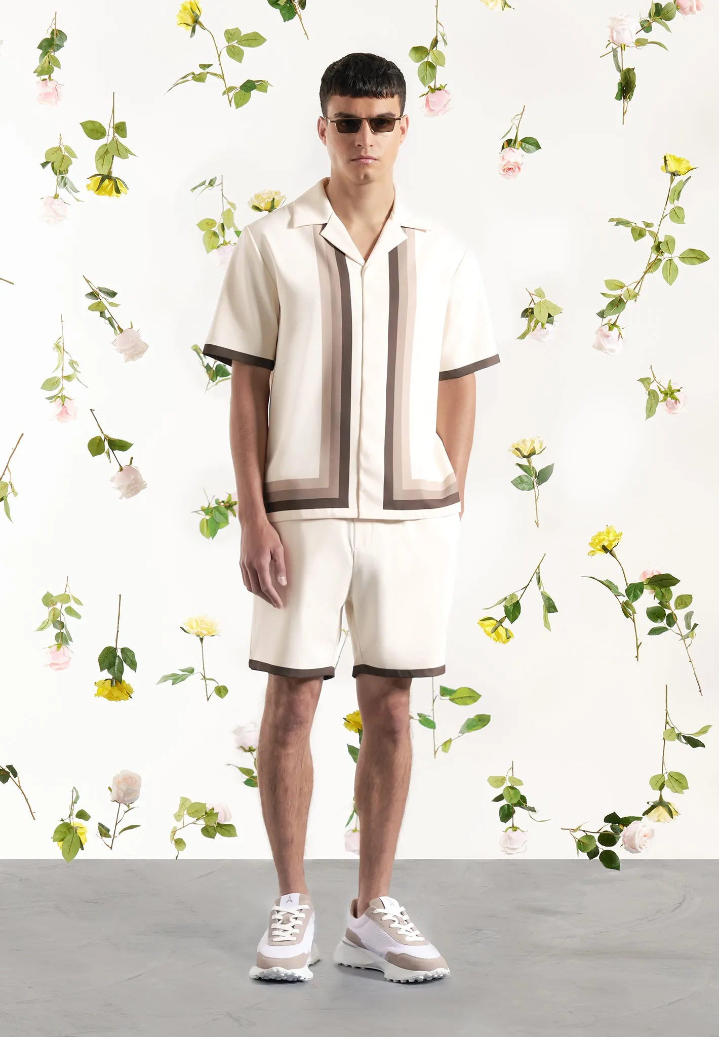 Nathan - Ombré Border Revere Shirt - Cream/Brown sold by Maniere De Voir product image thumbnail 4